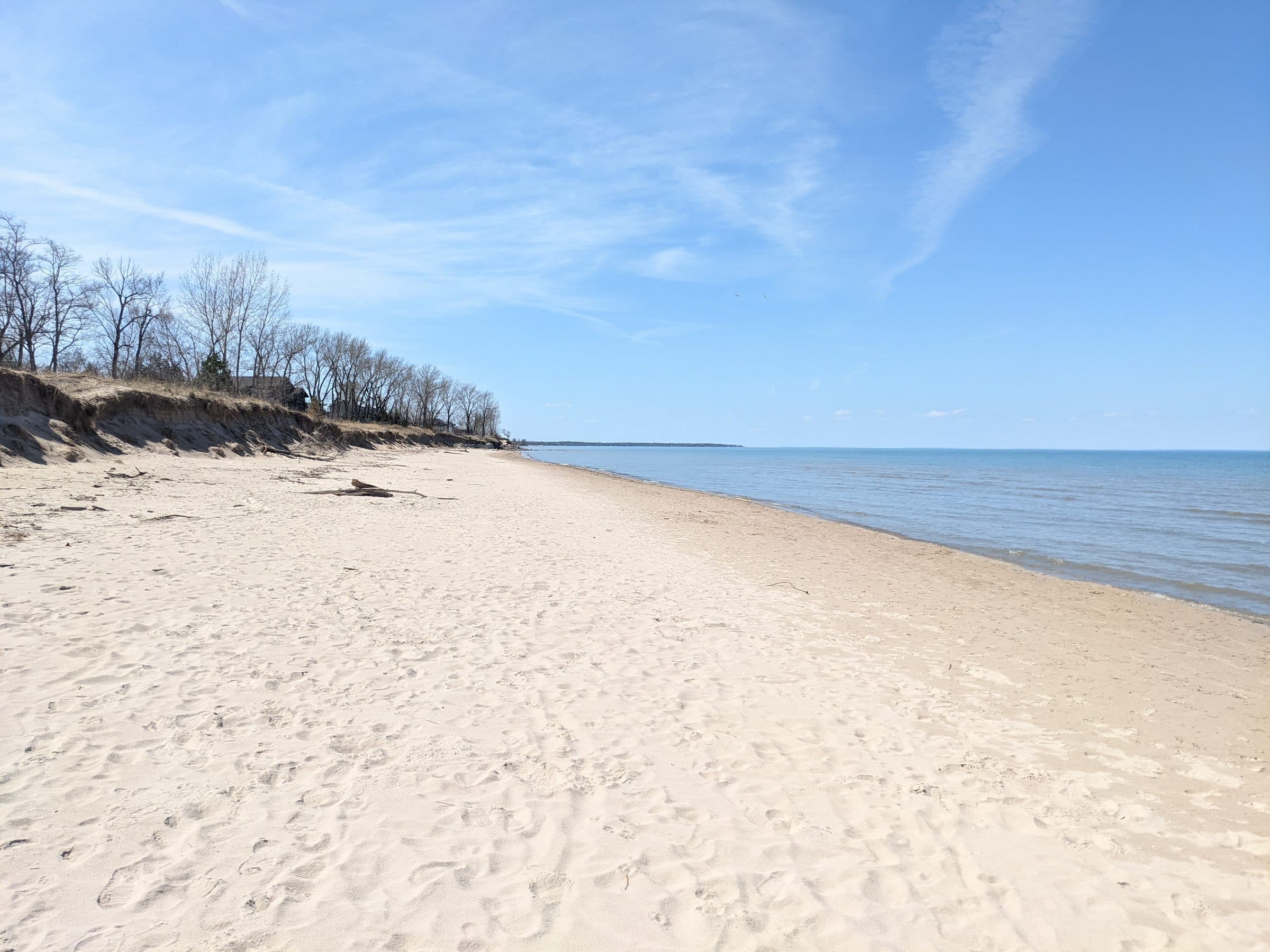 A wide spring beach with low dunes
